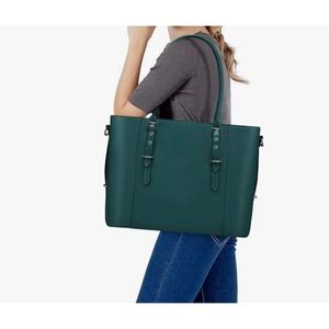 Mosiso‎ Vegan Leather Tote Bag Shoulder Bag Laptop Bag Teal Blue/Green